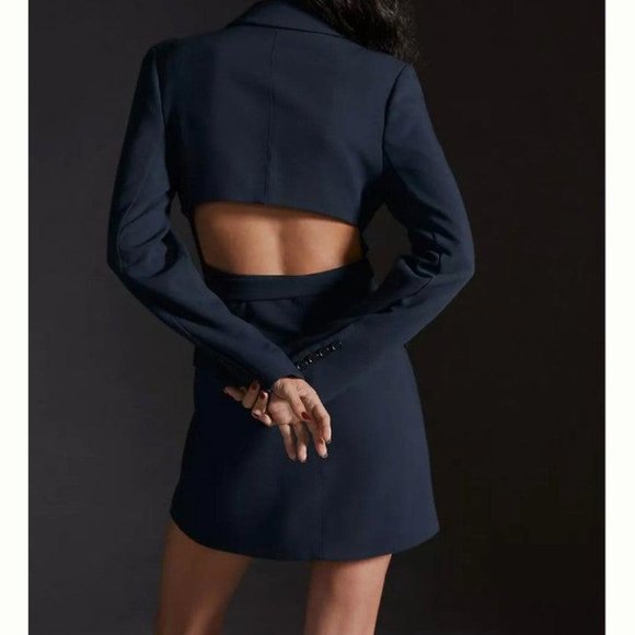 Anthropologie Black Blazer Tie Open Back Dress - 6 - Picture 2 of 6